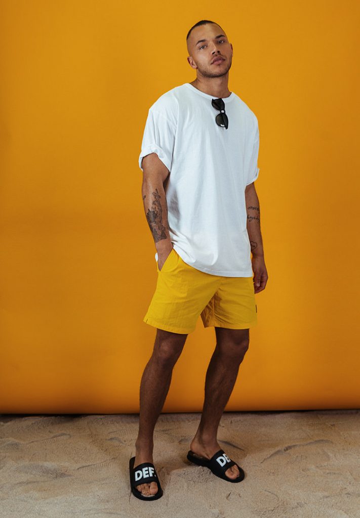 tenue-plage_homme_short_jaune